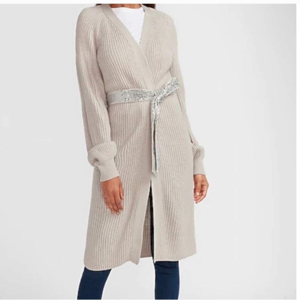 Express Sequin Belted Cardigan